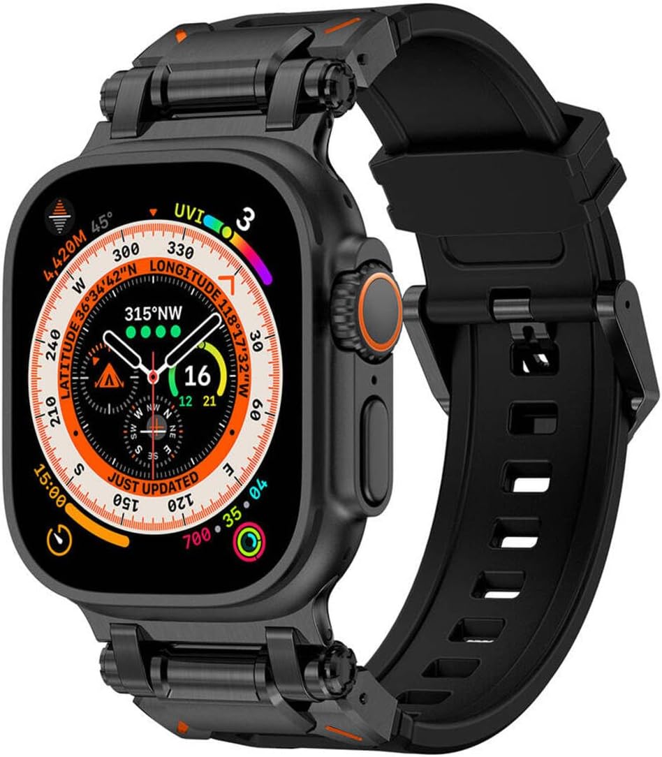 Apple Watch Ultra 1/2/3 49mm ile Uyumlu Titanyum Metal Bağlantı Kitli Silikon Kordon 101
