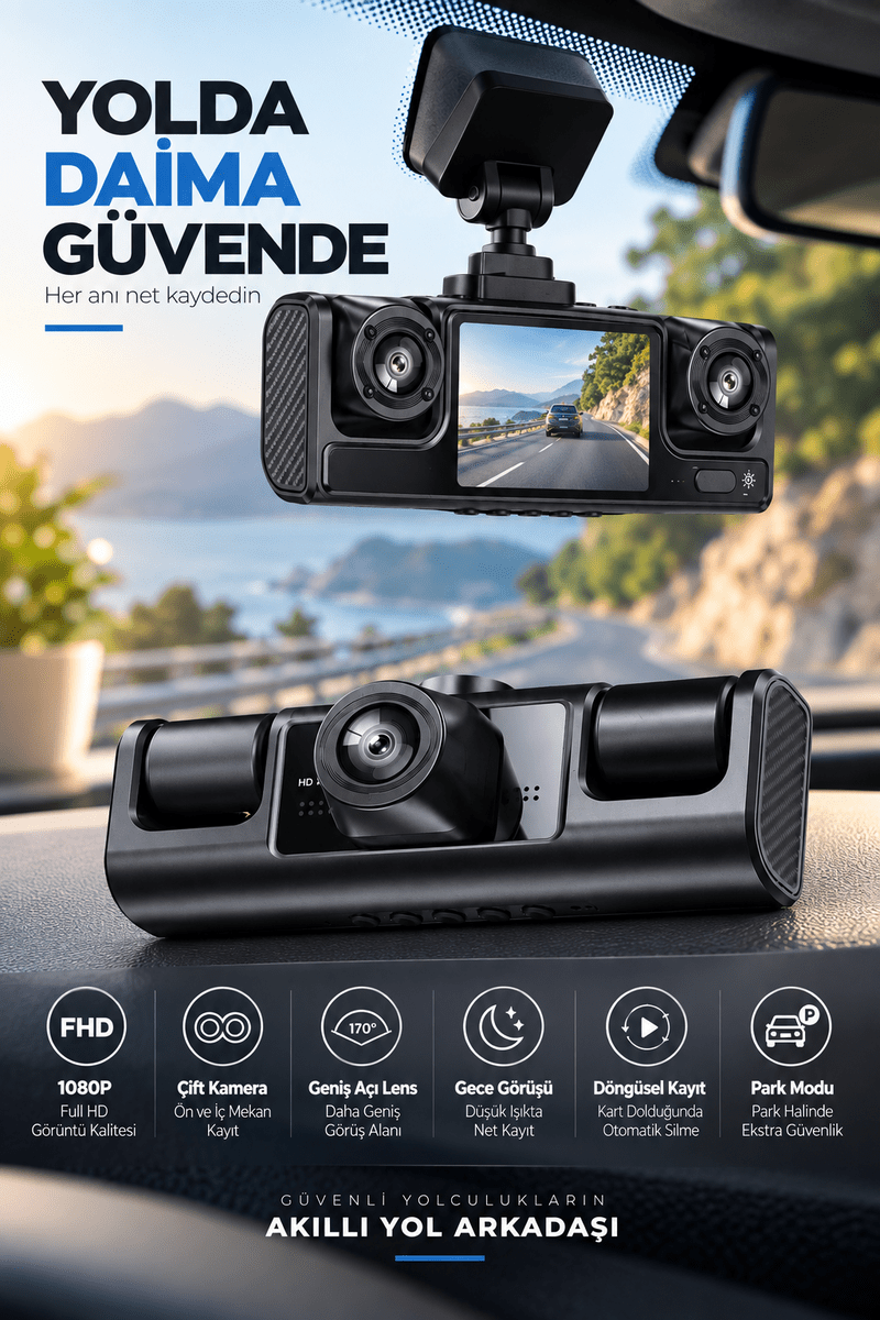 Çift Kameralı 1080P Full HD Araç Kayıt Kamerası