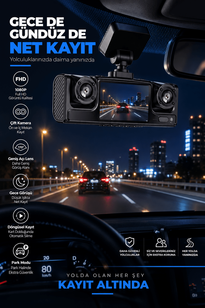 Full HD 1080P Döngüsel Kayıtlı Araç Kamerası