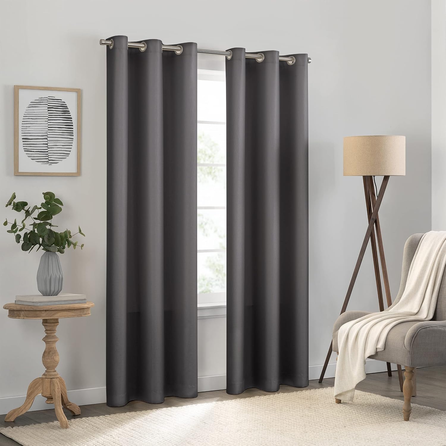 Kendall Düz Dokulu Karartma Termal Yalıtımlı Astar Gromet Pencere Perdesi Yatak Odası için (1 Panel), 106,68 cm x 213,36 cm, Kömür Rengi