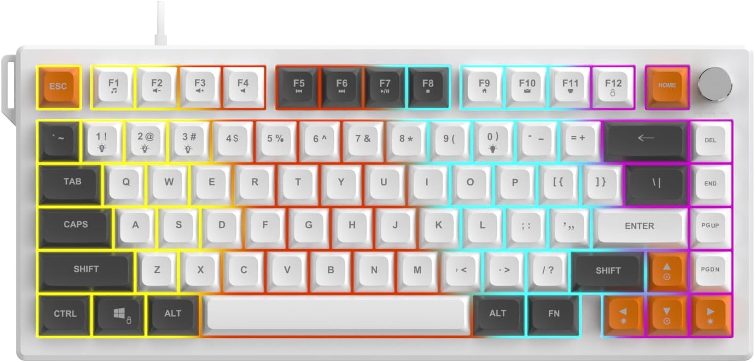 Üçlü Mod Membran Gaming Klavye,%75 Düzen, 4000mAh Batarya, RGB 14 Efekt, TFT Ekran, Type-C, Bluetooth 2.4G, Su Geçirmez, Win Uyumlu, Multimedya Düğmeli | AJAZZ AF82 (Turuncu Beyaz - AF82)