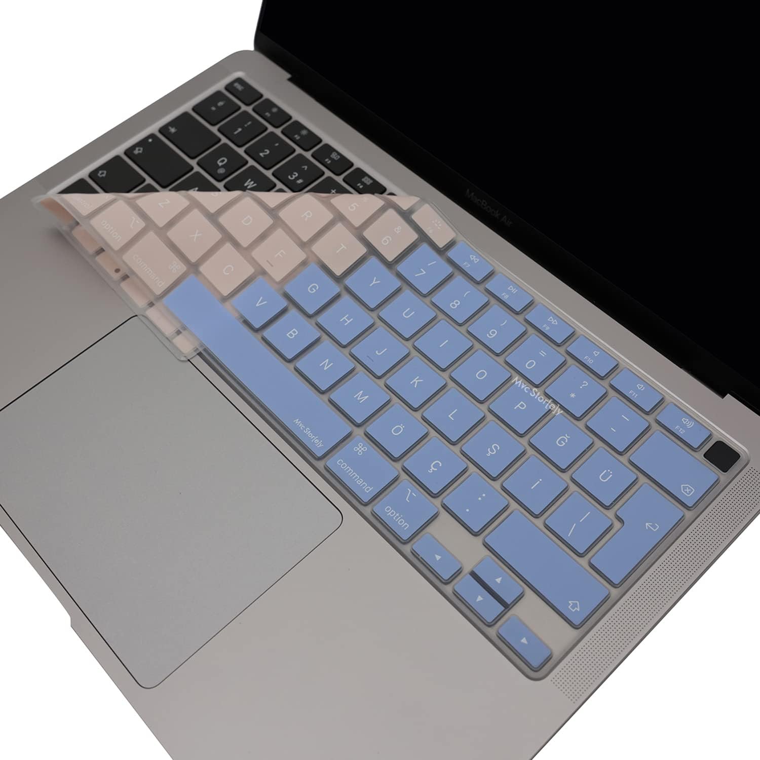 Türkçe Q Klavye Koruyucu MacBook Air 13 A1932 A2179 A2337 M1 Uyumlu | UK ISO Ters L Enter | Ultra İnce Silikon Keyboard Cover Mavi Pembe
