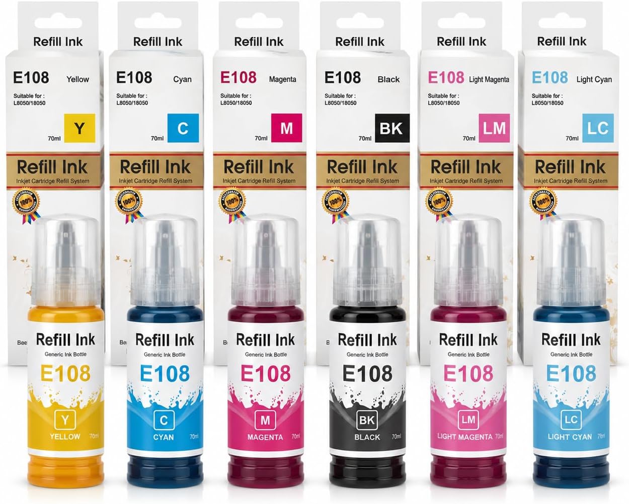 Epson 108 Uyumlu Muadil Mürekkep Seti 6 Renk 70ml (L8080/L8100/L18050)