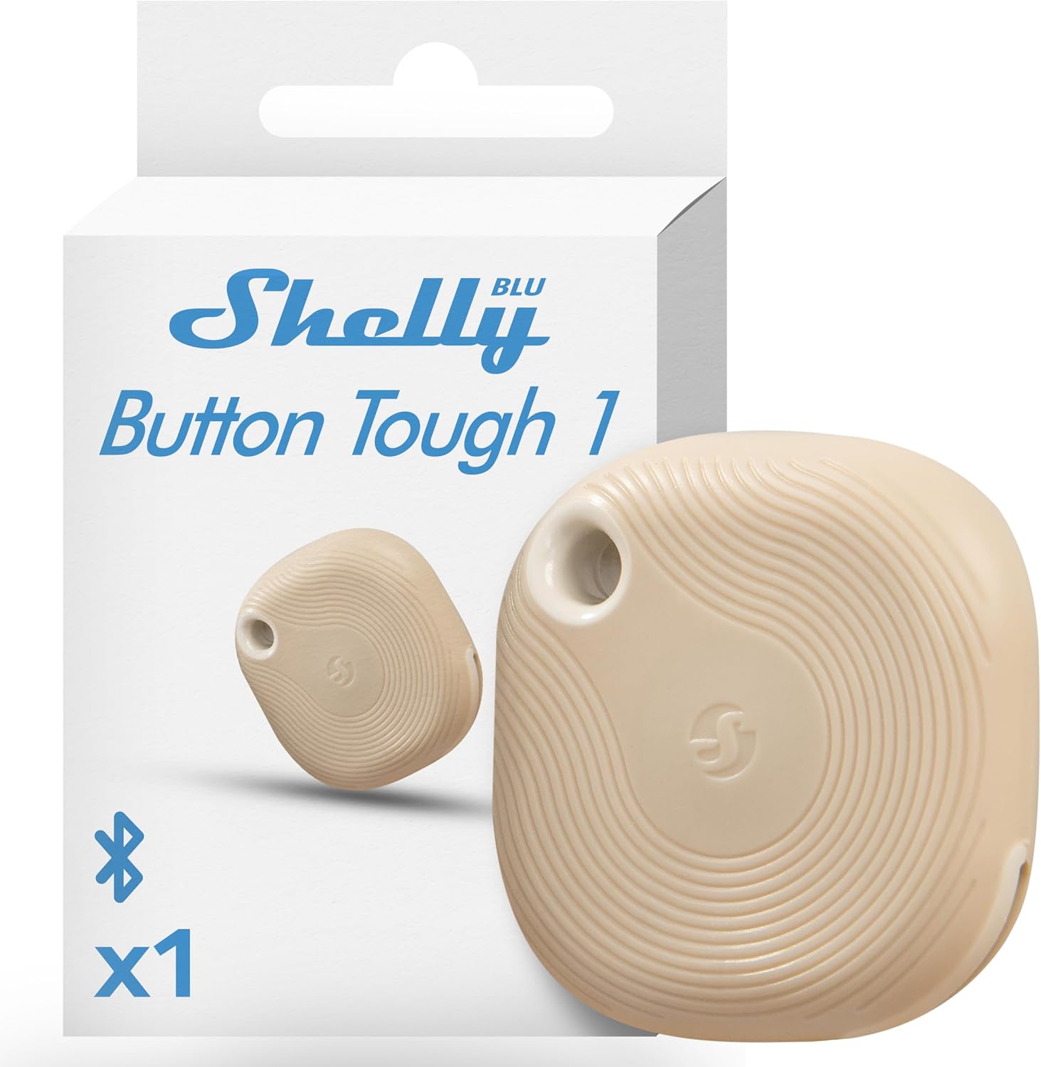 Blu Button Tough 1 Mokka – Smart Scene Bluetooth düğmesi, ev otomasyonu, IP54 sertifikalı, uzun menzil (10 – 30 m), çoklu tıklama etkinleştirme, ağ geçidi gerekli, BTHome protokolü