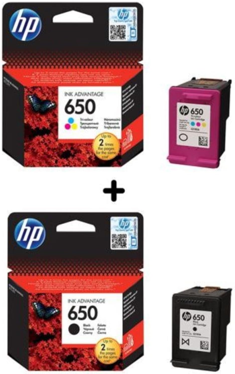 650 Siyah ve Renkli Kartuş Seti (CZ101AE, CZ102AE) Deskjet Ink Advantage Serisi ile Uyumlu