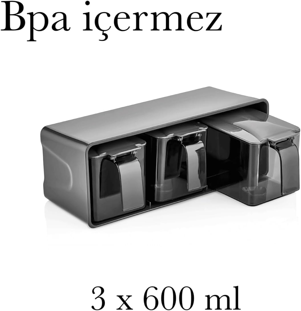 Baharatlık 600 ml 3 Gözlü Tezgah Üstü Stantlı Baharat Düzenleyici Sert Plastik