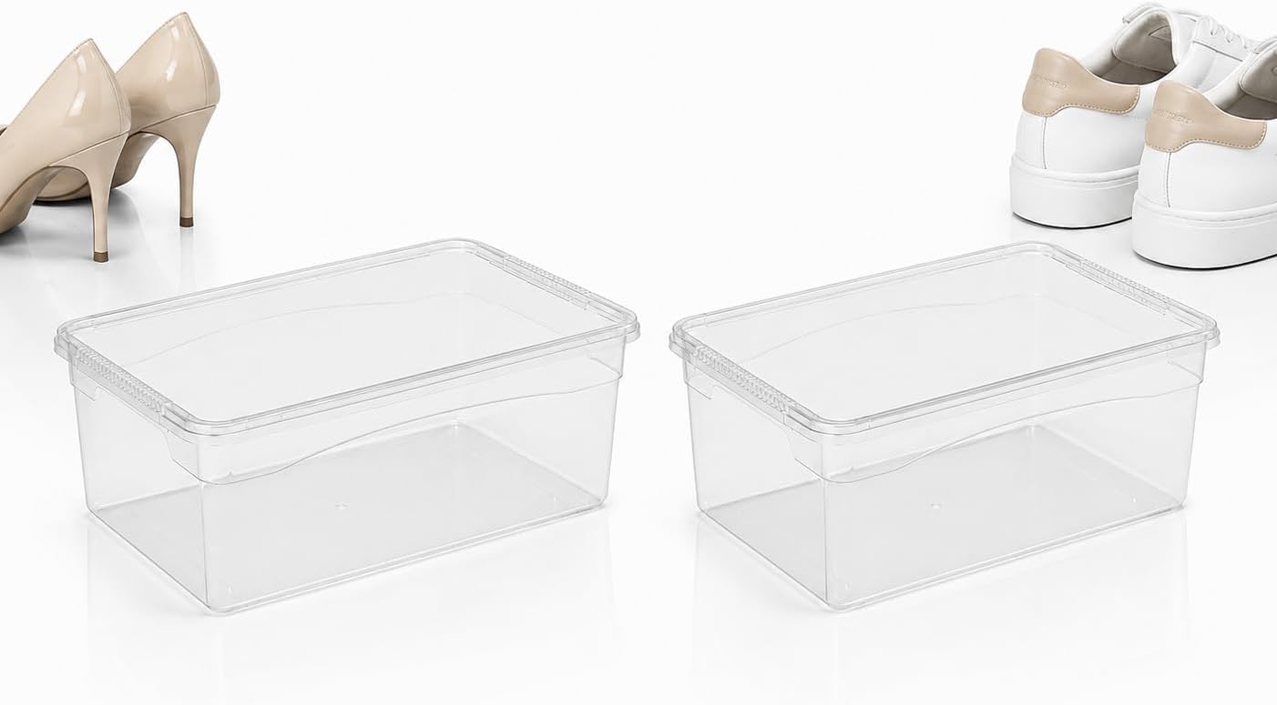 2 Adet Şeffaf Ayakkabı Kutusu Kapaklı, İstiflenebilir Ayakkabı Saklama Kutusu ve Düzenleyici Organizer, Dolap İçi Gardırop Ayakkabılık Plastik Kutu (Kadın)