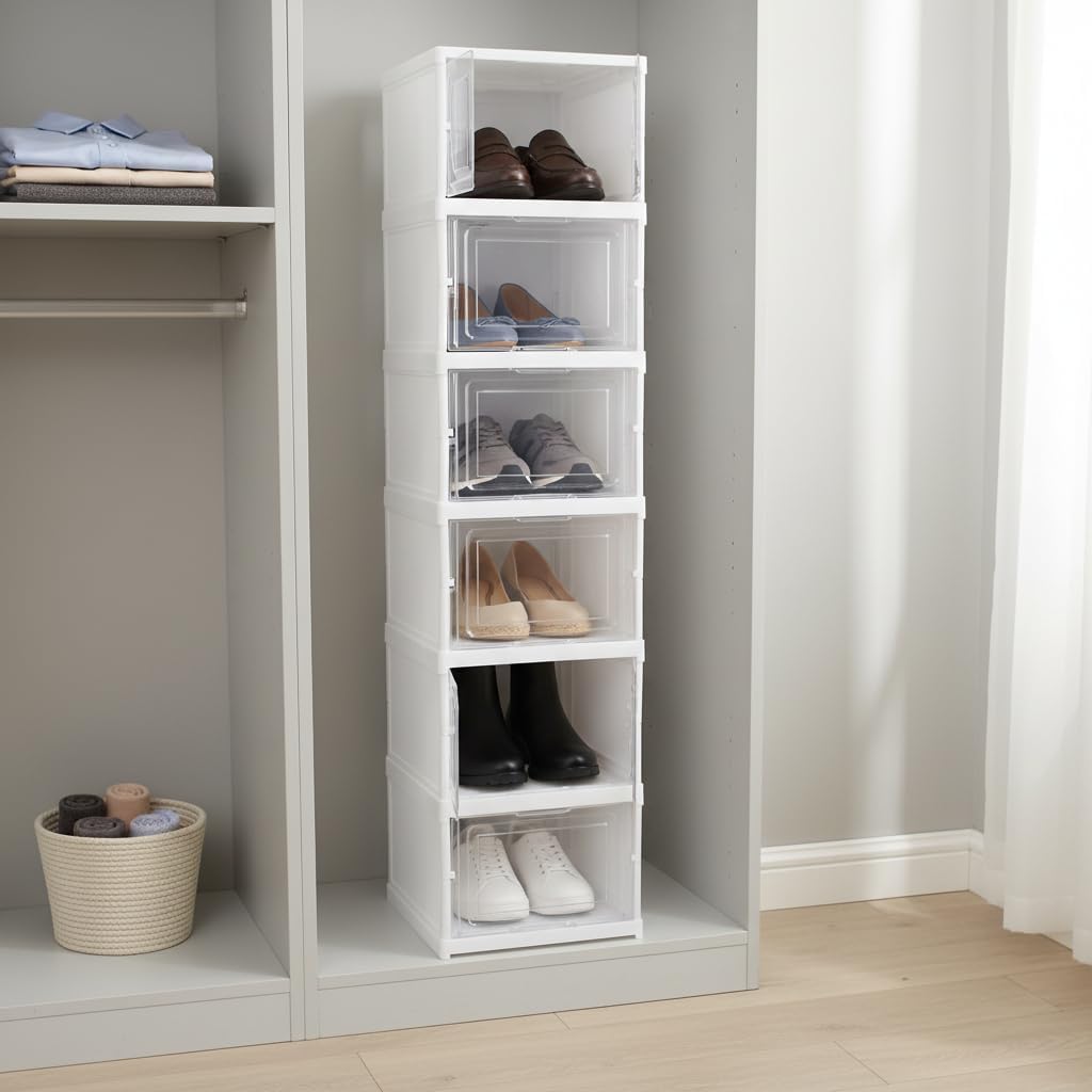 6 Katlı, Katlanabilir Ayakkabılık, Taşınabilir Çok Amaçlı, Geniş, Katlanabilir Dolap ve Raf, Katlanır Taşınabilir Premium Portatif Organizer Ayakkabılık (25,5cm x 34,5cm x 105,5cm) (BEYAZ)