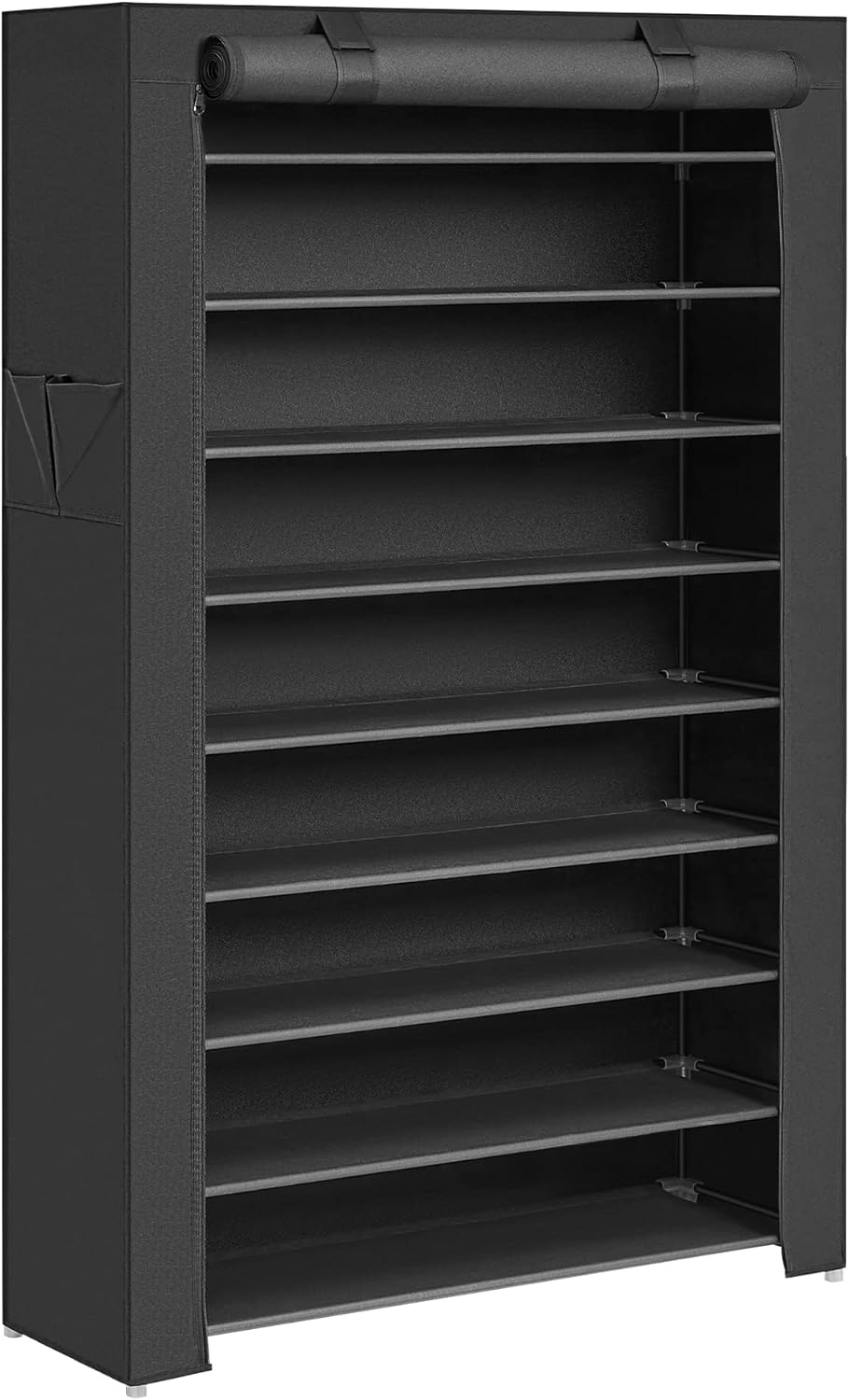 10 Katlı Ayakkabı Rafı 28x88x160 cm Ayakkabı Dolabı, Ayakkabı Depolama, Toz Geçirmez Kapaklı Ayakkabı Organizatörü, Yüksek Topuklu Spor Ayakkabı için uygun, Metal Raf, siyah, RXJ36HV1