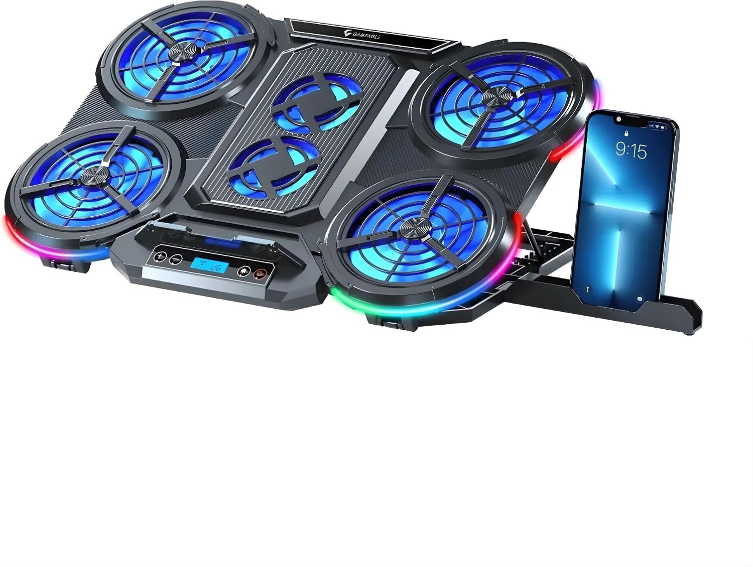 6 Fanlı RGB Notebook Soğutucu, 9-17 İnç Laptop Uyumlu, 7 Kademeli Yükseklik Ayarı, Dijital Ekran Kontrollü, 142CFM Güçlü Hava Akışı, Sessiz Çalışma ve Şık 10 Farklı Işık Modu Desteği EA-04