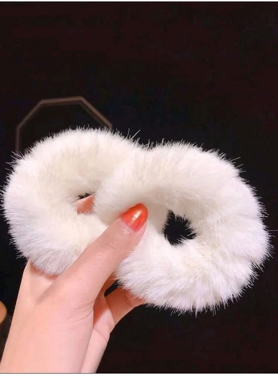 Kadın 2'Li Beyaz Peluş Lastik Toka Seti,Kadın Çocuk Mandal Toka, Lastik Toka Seti, Toka Organizer, Toka, Kız Çocuk Toka, Toka