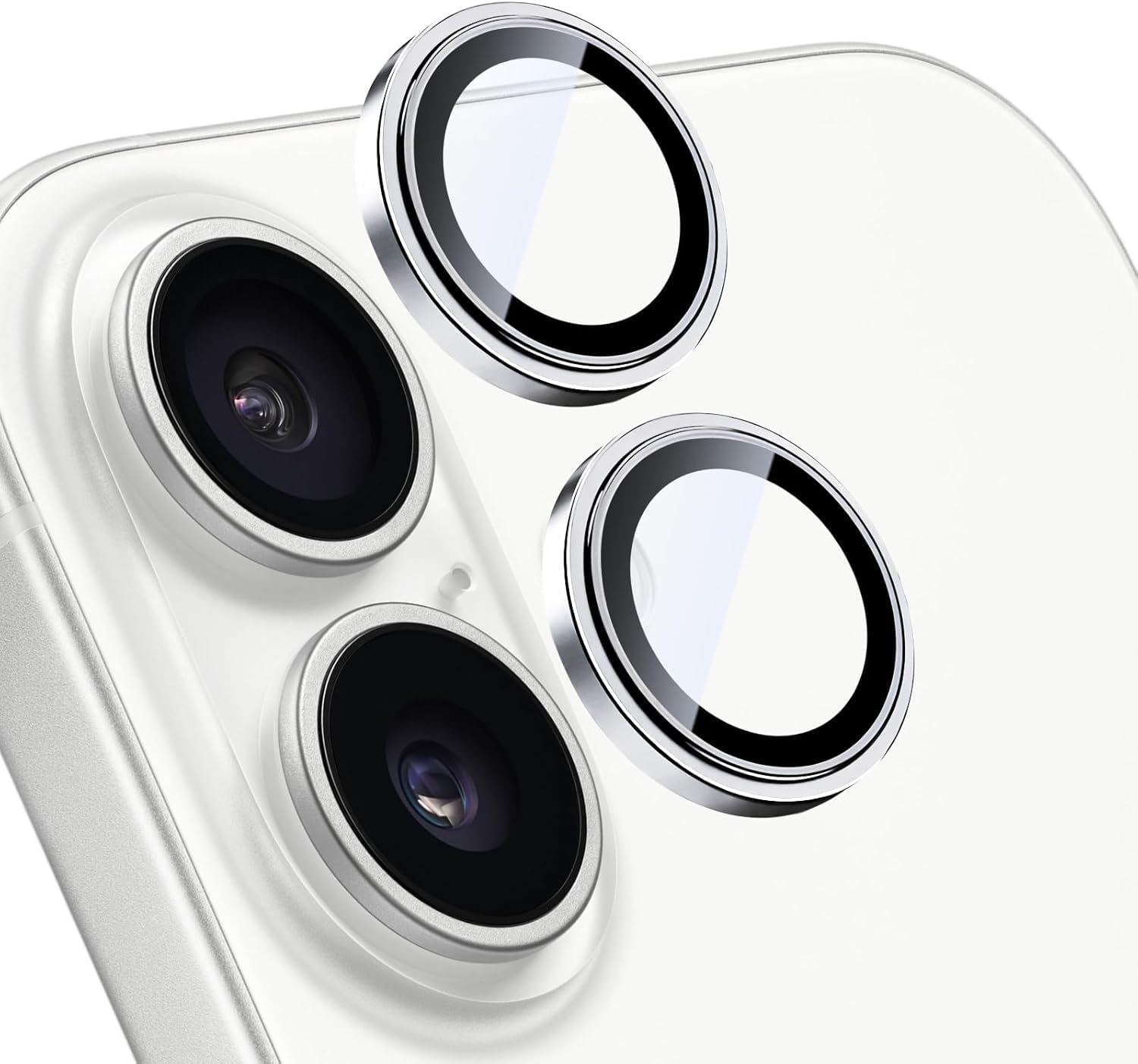 iPhone 17 ile Uyumlu Kamera Koruyucu Alüminyum Alaşım Çerçeveli ve 9H Sertliğinde Temperli Camlı Lens Koruyucu (Beyaz)