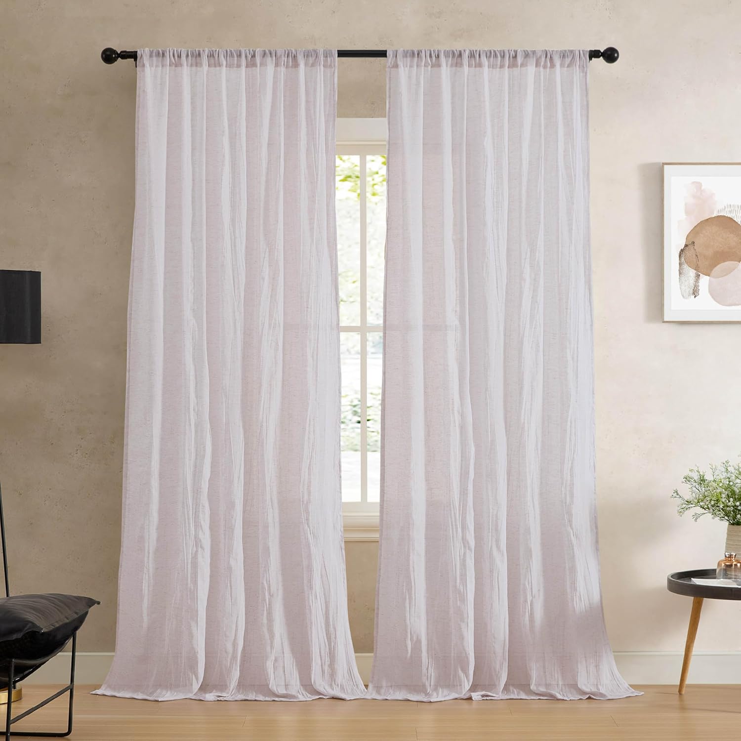 Kiralık Ezilmiş, Pencere Perdesi, 2 Panelli Set, Yarı Şeffaf, Modern Ev Dekoru, Oturma Odası, Yemek Odası, Yatak Odası, Yurt için Perdeler, Ölçüler 127 cm x 160 cm, Krem Beyaz