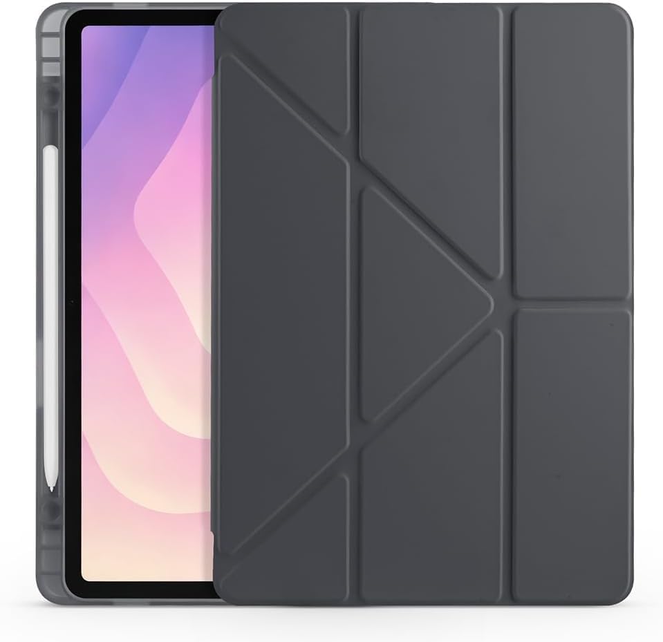 Samsung Galaxy Tab S11 SM-X730 X736B ile Uyumlu Akıllı Kılıf, Kalem Bölmeli Lansman Antrasit Origami Standlı Darbe Emici Şeffaf Arka Kapaklı Ultra İnce Popüler Tablet Kılıfı