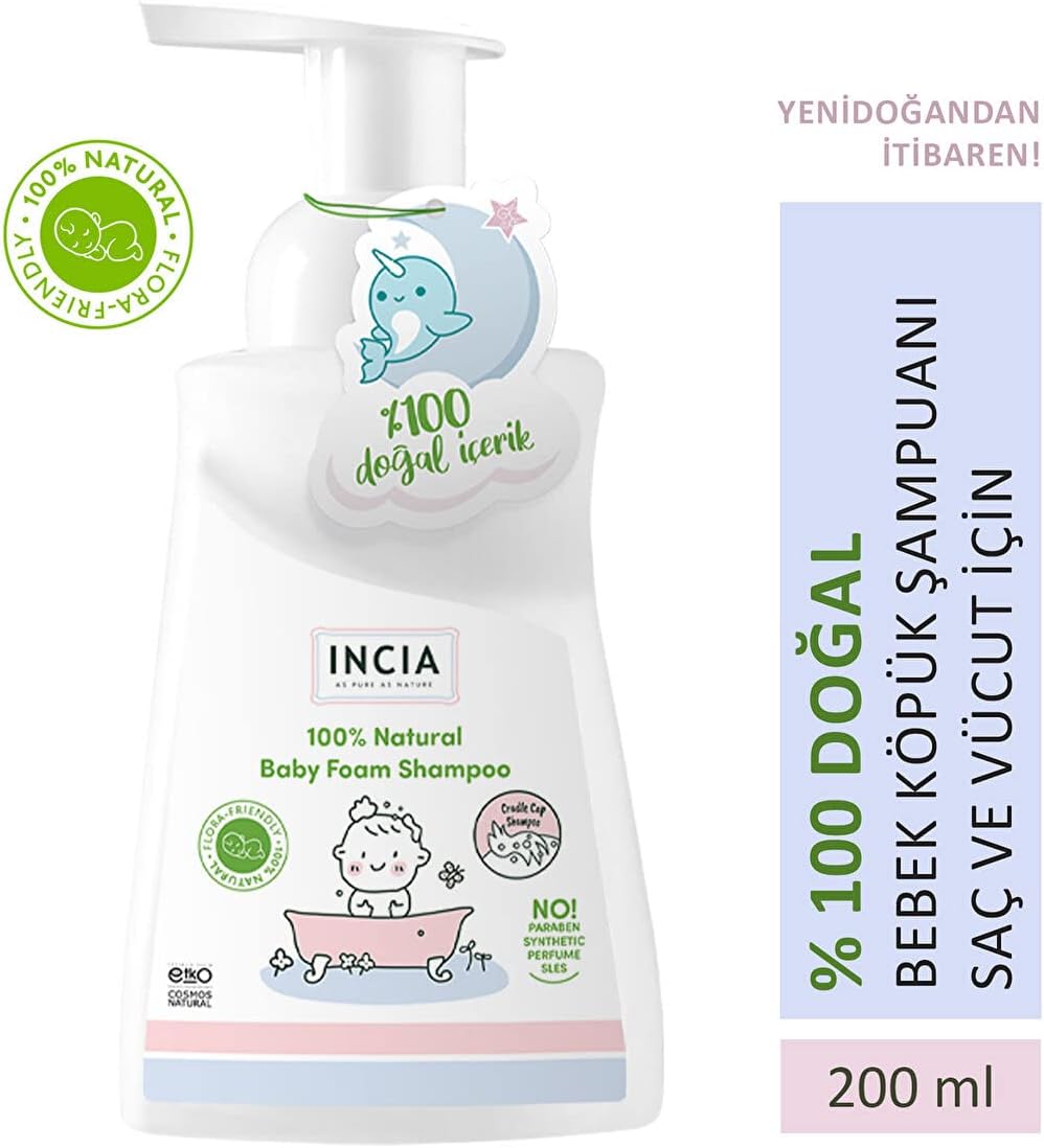 %100 Doğal Organik Sertifikalı Bebek Köpük Şampuanı Saç Vücut Lavanta Konak Önleyici Yenidoğan 200 ml