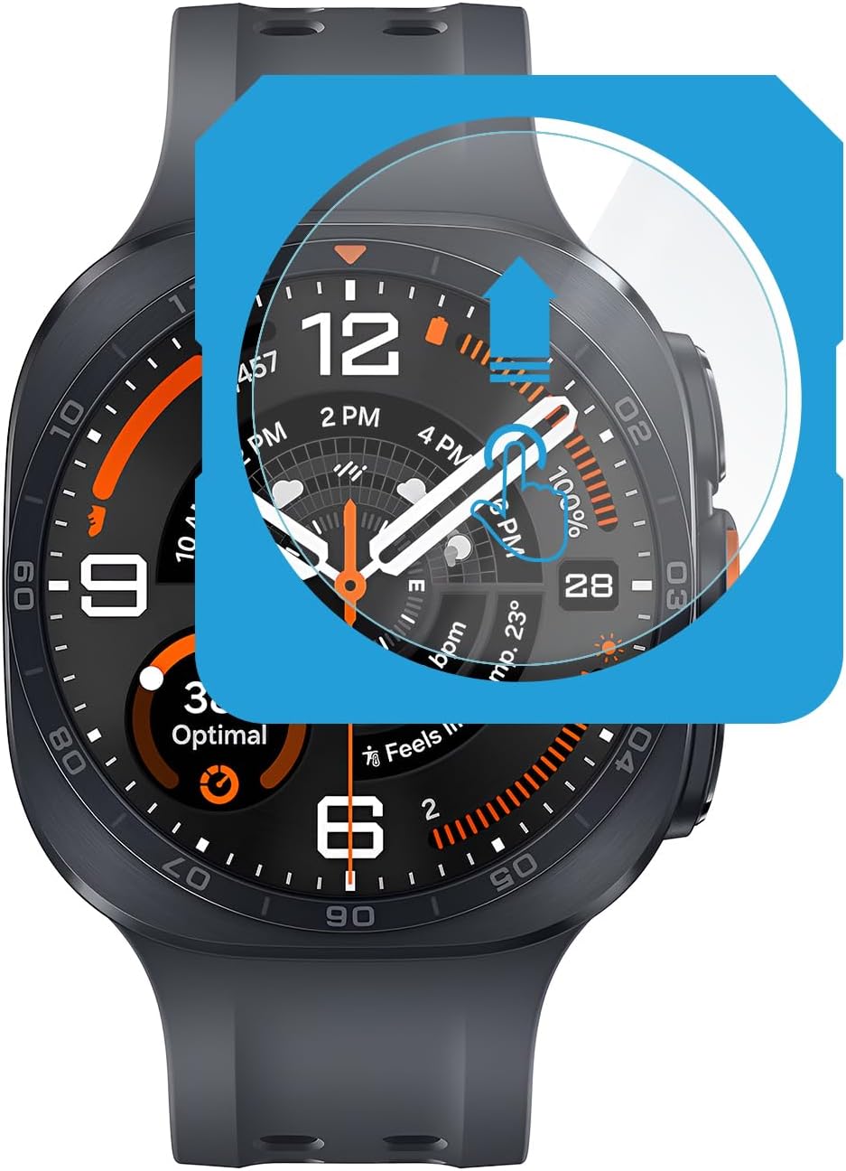 Samsung Galaxy Watch Ultra 2 47mm için 2'li Paket (2 Adet) Kolay Kurulum Otomatik Hizalama Aparatlı Şeffaf 9H Sertliğinde Gerçek Temperli Cam Ekran Koruyucu (Galaxy Watch Ultra 2 47mm)