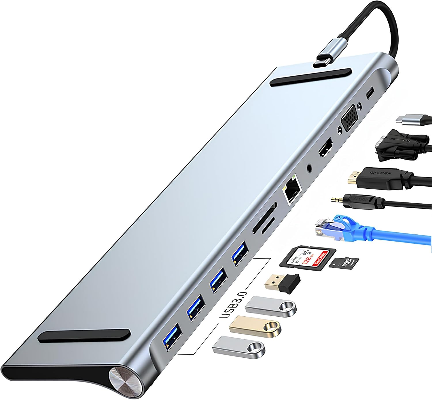 11 in 1 Type-C Hub ve Notebook Altı Stand, 4K UHD Ekran Aktarımı, PD 87W Şarj, USB 3.0, RJ45, VGA, SD/TF Kart Okuyucu, X-Level-4111