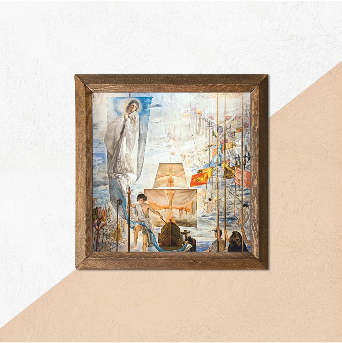 Pinecone Salvador Dalí Amerika’nın Kristof Kolomb Tarafından Keşfi Taş Duvar Tablosu Ahşap Çerçeveli Duvar Dekoru Wall Art 25x25cm W1-305