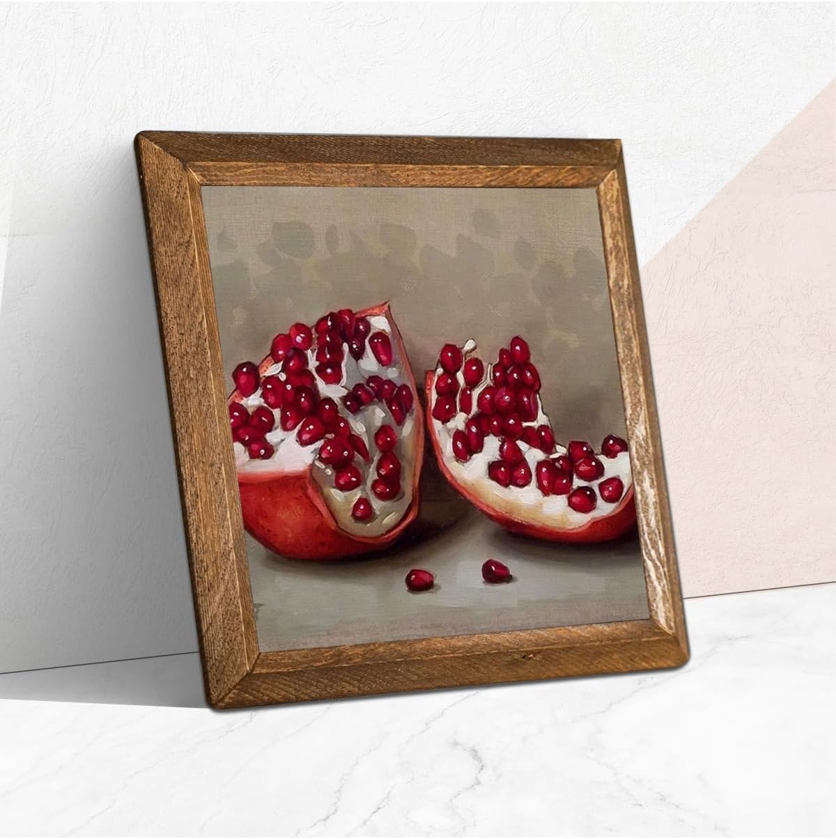 Pinecone Nar Taş Duvar Tablosu - Ahşap Çerçeveli Taş Tablo - 25x25 cm - Dekoratif Duvar Sanatı - Modern Ev ve Ofis Duvar Dekoru W1-04