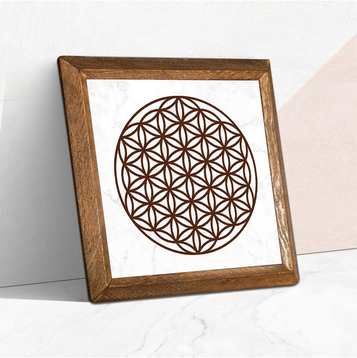 Pinecone Yaşam Çiçeği Taş Duvar Tablosu - Ahşap Çerçeveli Taş Tablo - 25x25 cm - Dekoratif Duvar Sanatı - Modern Ev ve Ofis Duvar Dekoru W1-176