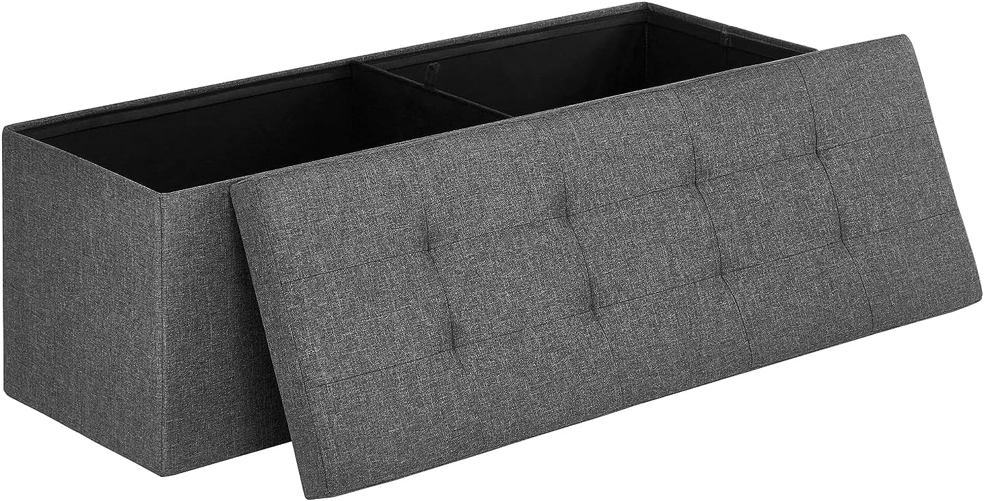 Tabure, Saklama Alanı, Sandık, Saklama Kutusu, Katlanabilir, Maks. Statik Yük 300 Kg, Bölücü, 120 Litre, 38 X 110 X 38 Cm, Imitasyon Keten, Koyu Gri Lsf77K