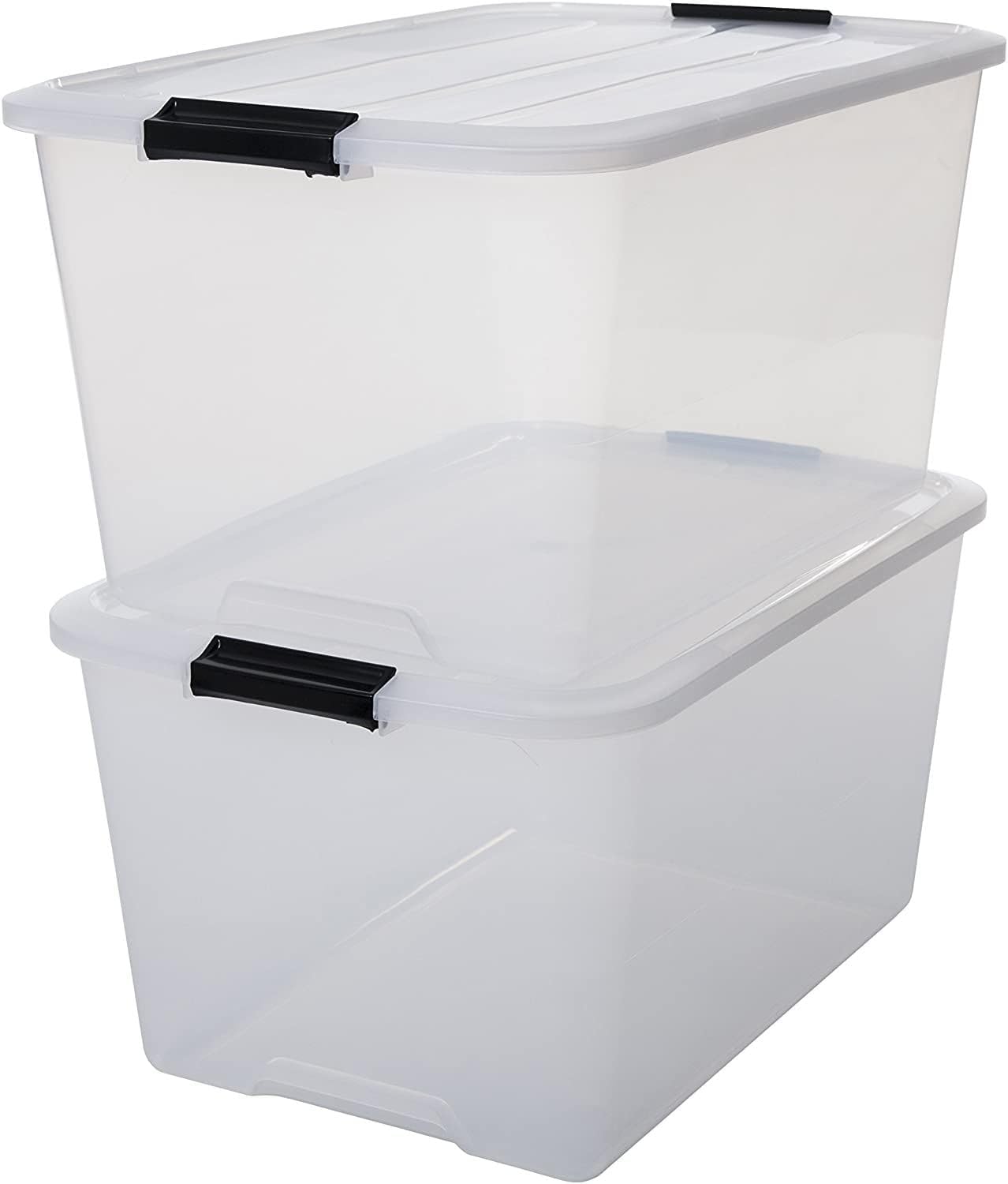 Kapaklı Plastik Saklama Kutuları, 45L, 2'li Set, Şeffaf