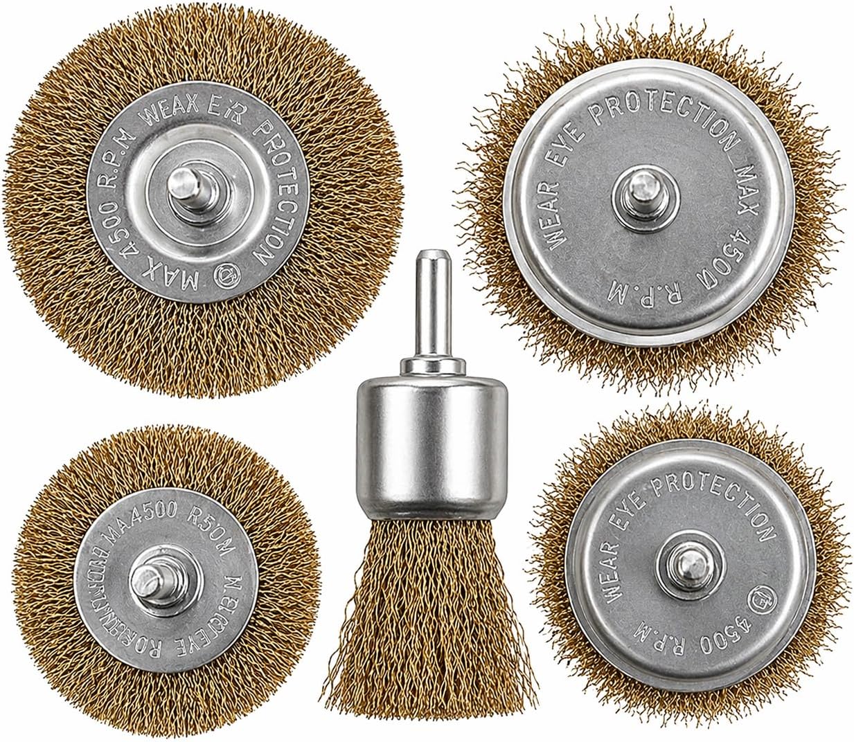 Kyrotech 5 Parça Matkap Tel Fırça Seti, Pirinç Tel Fırça Uçları, Pas Temizleme, Metal Yüzey Temizleme, 4500 RPM Dayanıklı, Matkap ve Havalı Alet Uyumlu