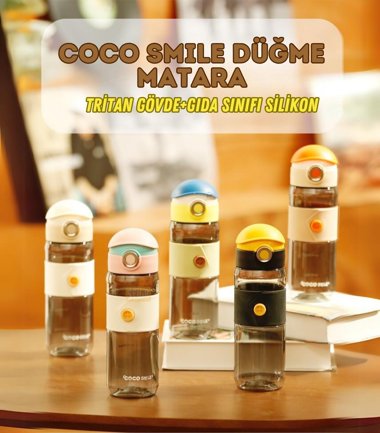 Cocosmile 580ml Silikon Gövde Düğme Desenli Rahat İçim Tritan Çocuk Matarası (Mavi)