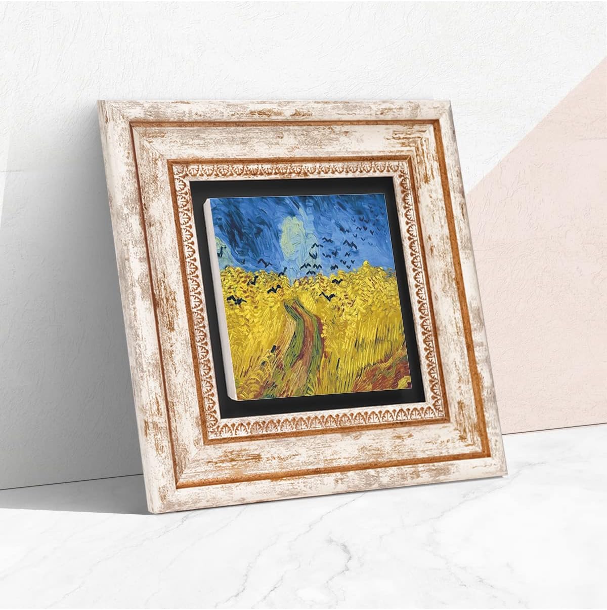 Van Gogh Buğday Tarlası ve Kargalar Taş Duvar Tablosu - Çerçeveli Taş Tablo - Dekoratif Duvar Sanatı - Modern Ev ve Ofis Duvar Dekoru T1-290