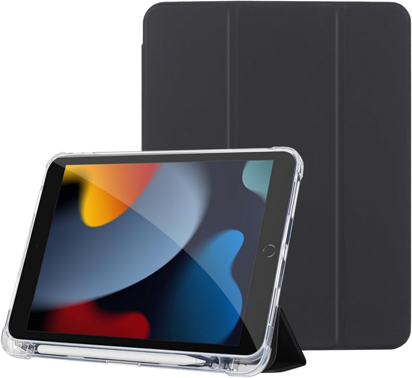 Klasse Apple iPad 10.2 inç (2019/2020/2021) Modellerinin Tümüyle Uyumlu Uyku Modlu, Apple Pencil Kalemlikli, Trifold, Esnek, Mat, Darbeye Tam Dayanıklı Smart Tablet Kılıfı (Siyah)