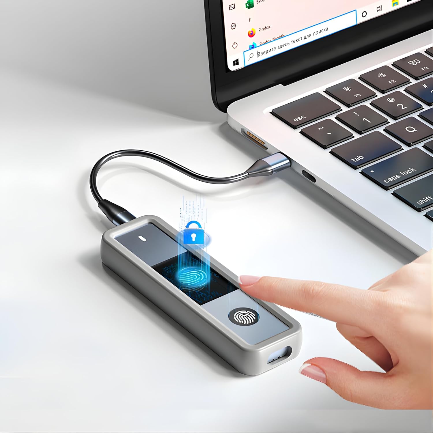 Parmak İzi Şifreleme Özellikli M.2 SSD Kutusu Type-C Alüminyum Harici SSD Enclosure 2230 2242 2280 Uyumlu 1000MB/s Hız Silikon Kılıflı Veri Depolama Kutusu ITH18-U124, Gri