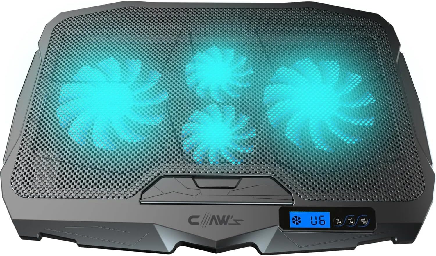 Tornado 4x Turbo LED Fan - Ayarlabilir Fan Hızı & 6 Farklı Stand Yükseklik Kademesi - 2 USB Portlu - Metal Mesh Zemin - LCD Ekranlı Notebook Soğutucu - Siyah (9"-17" Boyut Destekli)