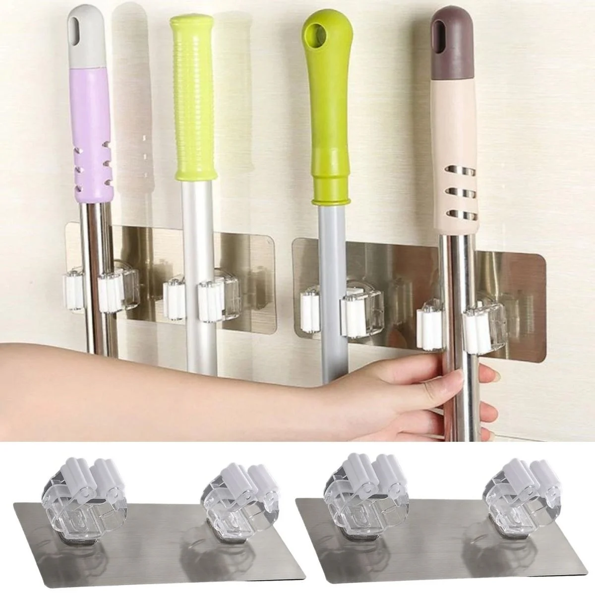Pratik Organizer 4lü Yapışkanlı Fırça Paspas Mop Fırça Sabitleyici Ergonomik Alet Aparatı