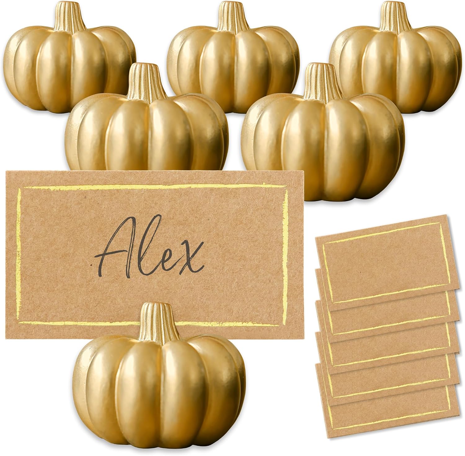 Fall Decor mini altın kabak masa kartı tutucu (6 adet), Şükran Günü masa dekorasyonu, sonbahar temalı düğünler, gelin buketleri için mükemmel