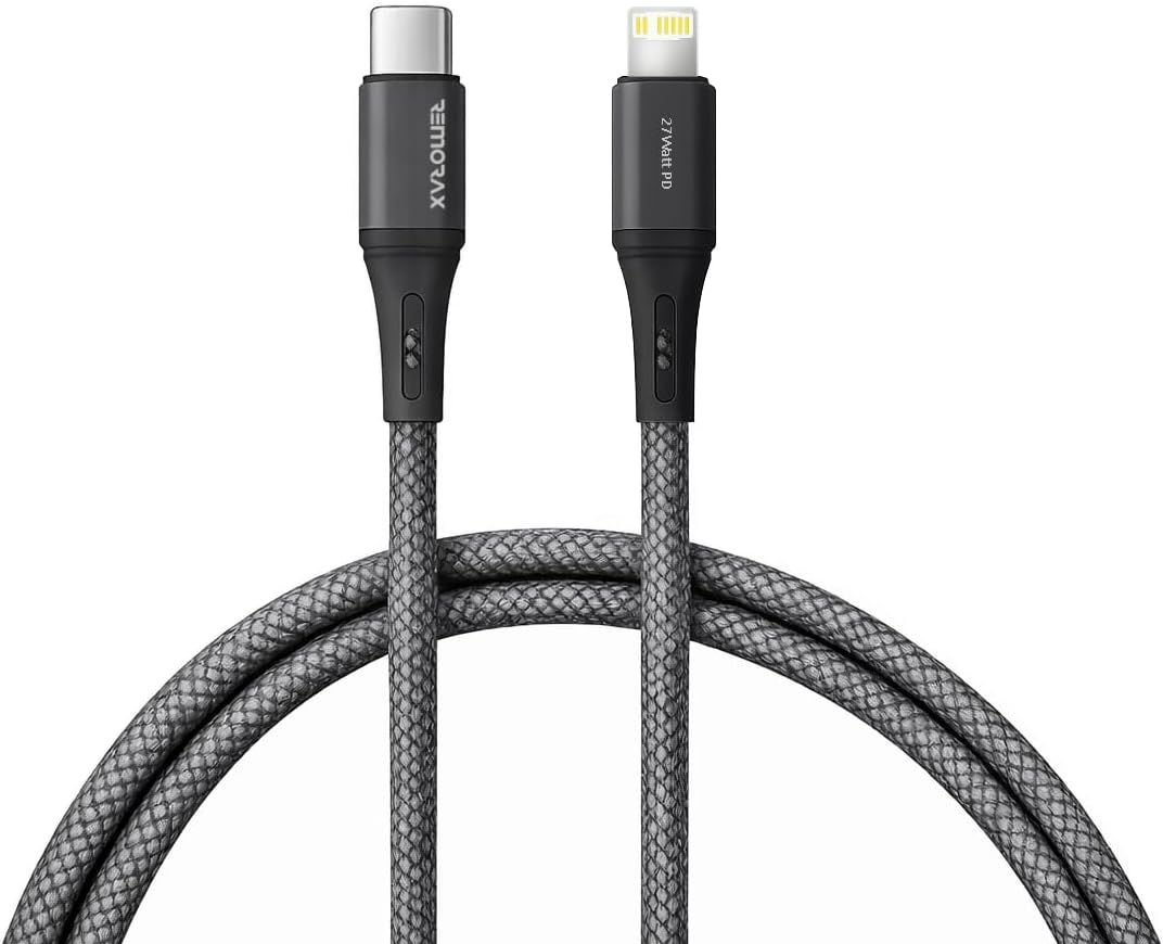 Type C-Lightning Uyumlu ÖRGÜLÜ Kablo, 27Watt PD Hızlı Şarj, Wahoo (1Ad x 1Metre Füme)