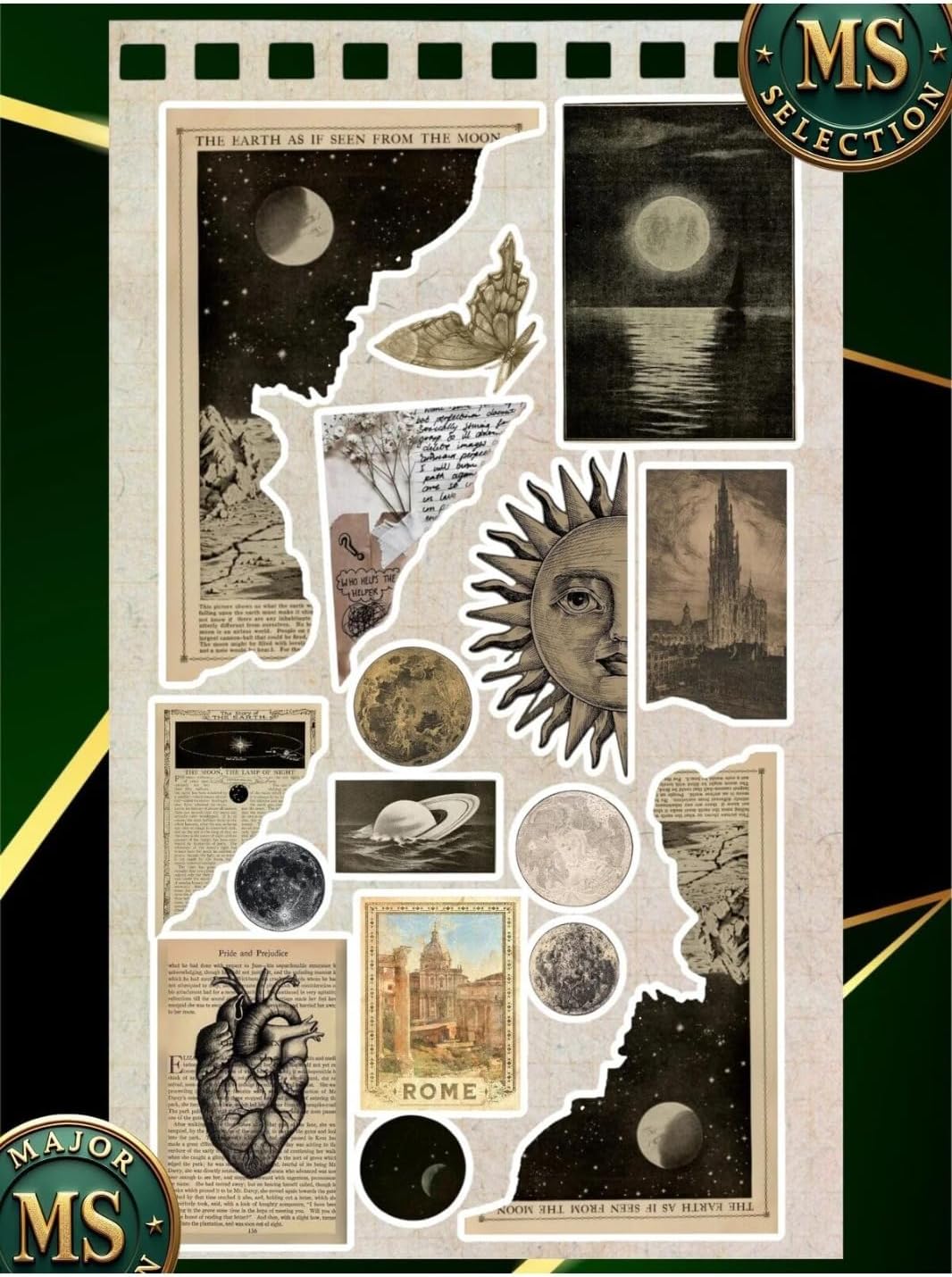 Dark Academia Vintage Ay Sticker Seti 18 Parça | Aesthetic Moon Celestial Suya Dayanıklı Laptop, Tablet, Telefon Sticker