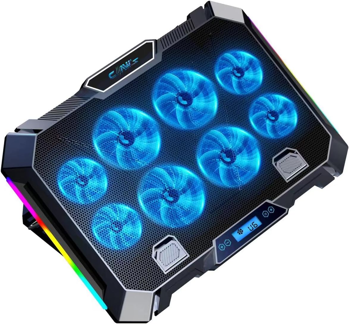 Vortex 8x Turbo LED Fan - 10 Modlu RGB - LCD Ekran - Ayarlabilir Fan Hızı - 7 Kademeli Stant - 2x USB - Metal Mesh Zemin Notebook Soğutucu