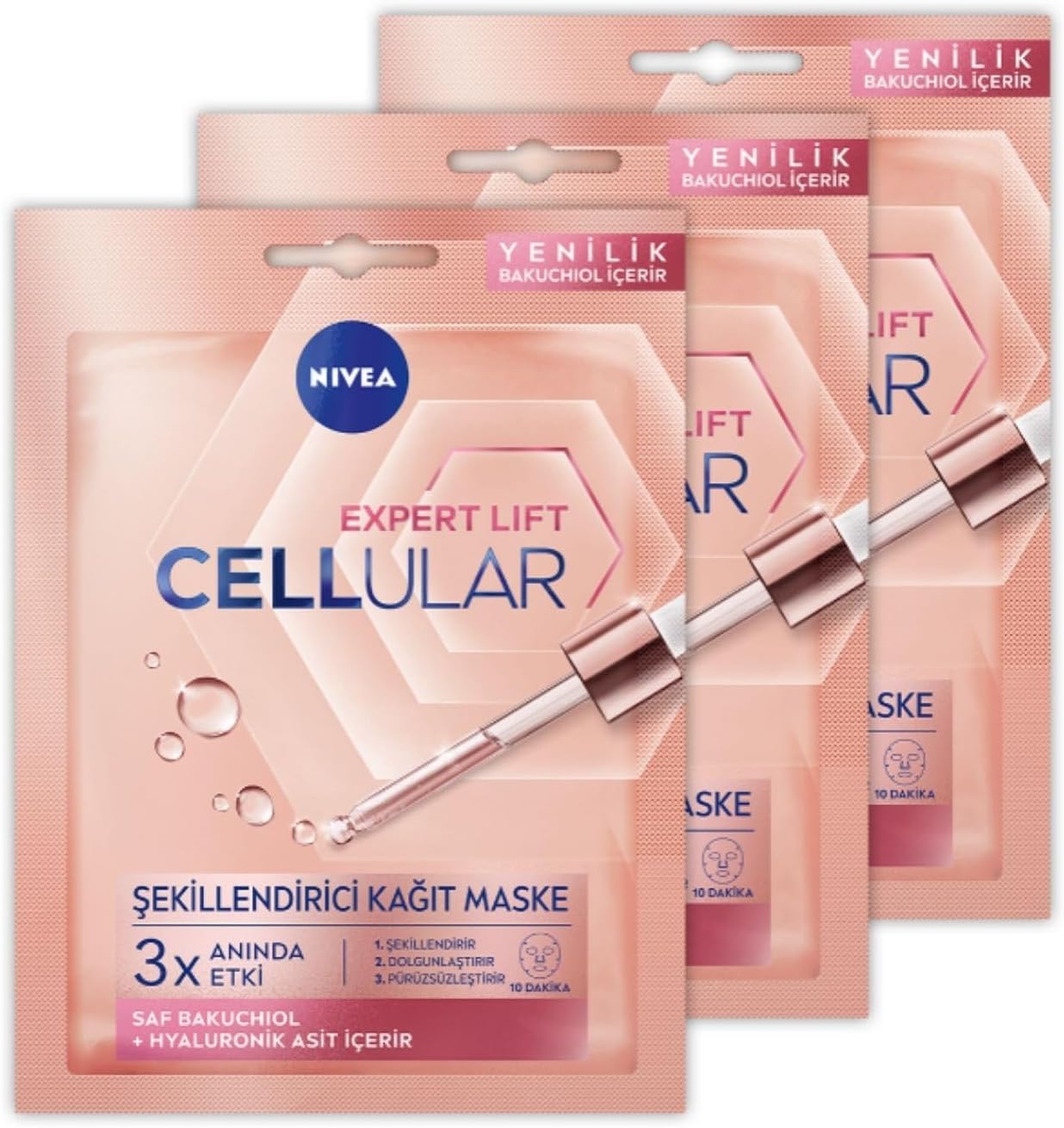 Cellular Filler Dolgunlaştırıcı Yüz Maskesi,Hyaluronik Asit ve KolajenTetikleyici,X3 Adet