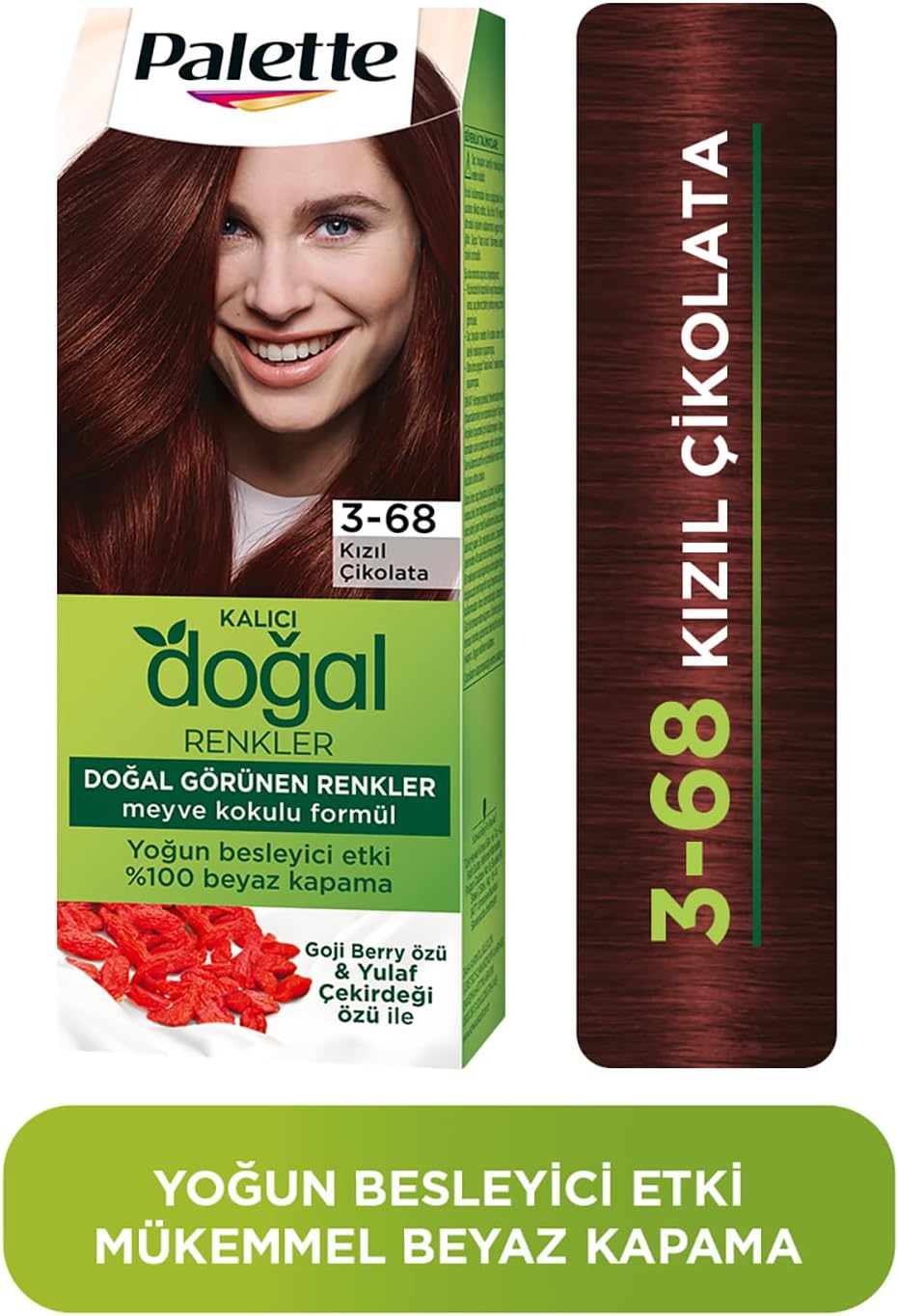 Kalıcı Doğal Renkler 3-68 Kızıl Çikolata Goji Berry Özü & Yulaf Çekirdeği Özlü Saç Boyası