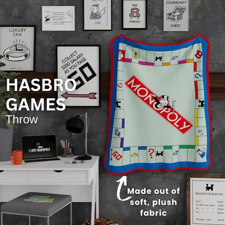 Koleksiyon Hasbro Games Monopoly Bedding Süper Yumuşak Mikro Raschel Örtüsü, 116,8 cm x 152,4 cm, (Resmi Lisanslı Ürün)
