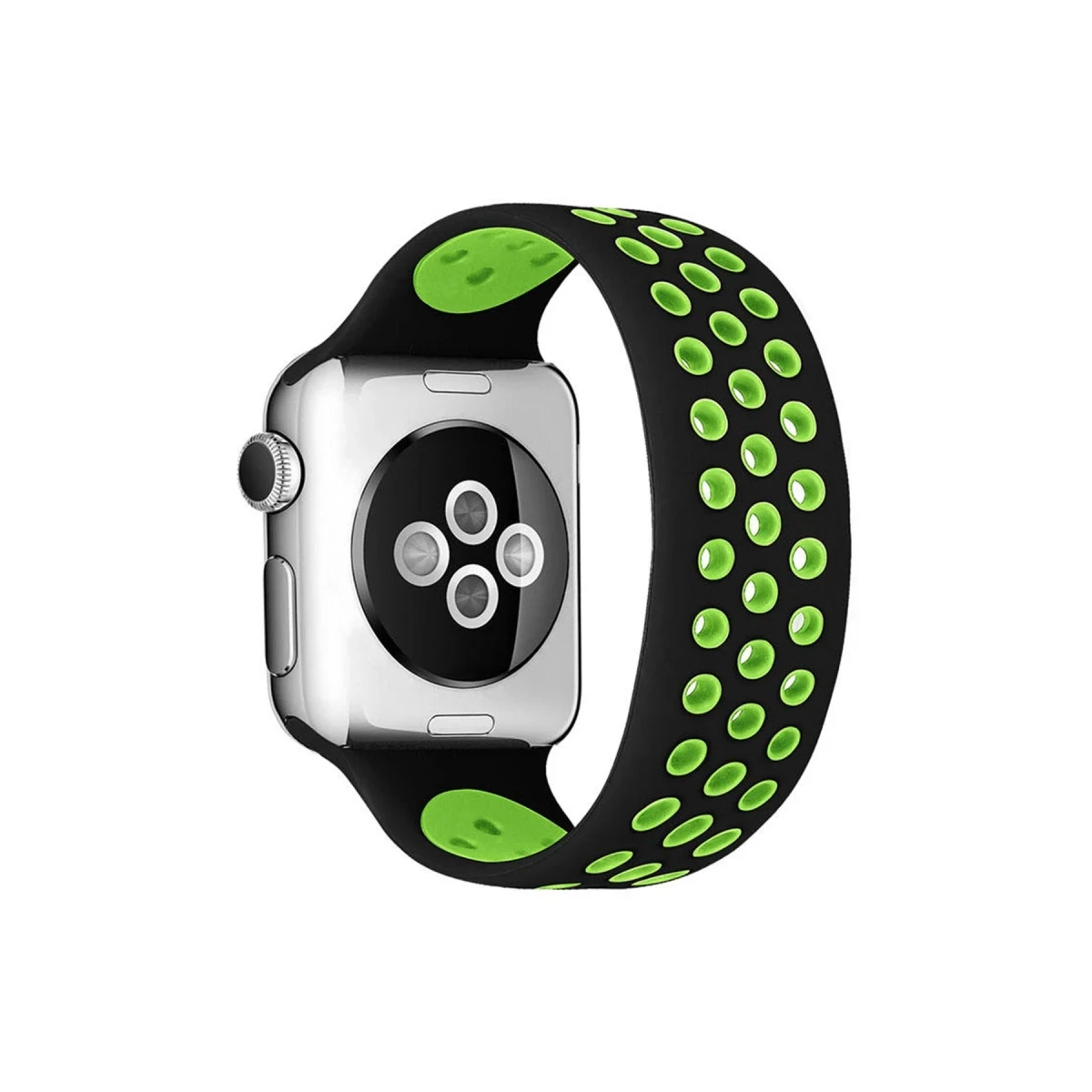 Apple Watch 38mm Ayarlı Delikli Silikon Kordon - Siyah-Yeşil