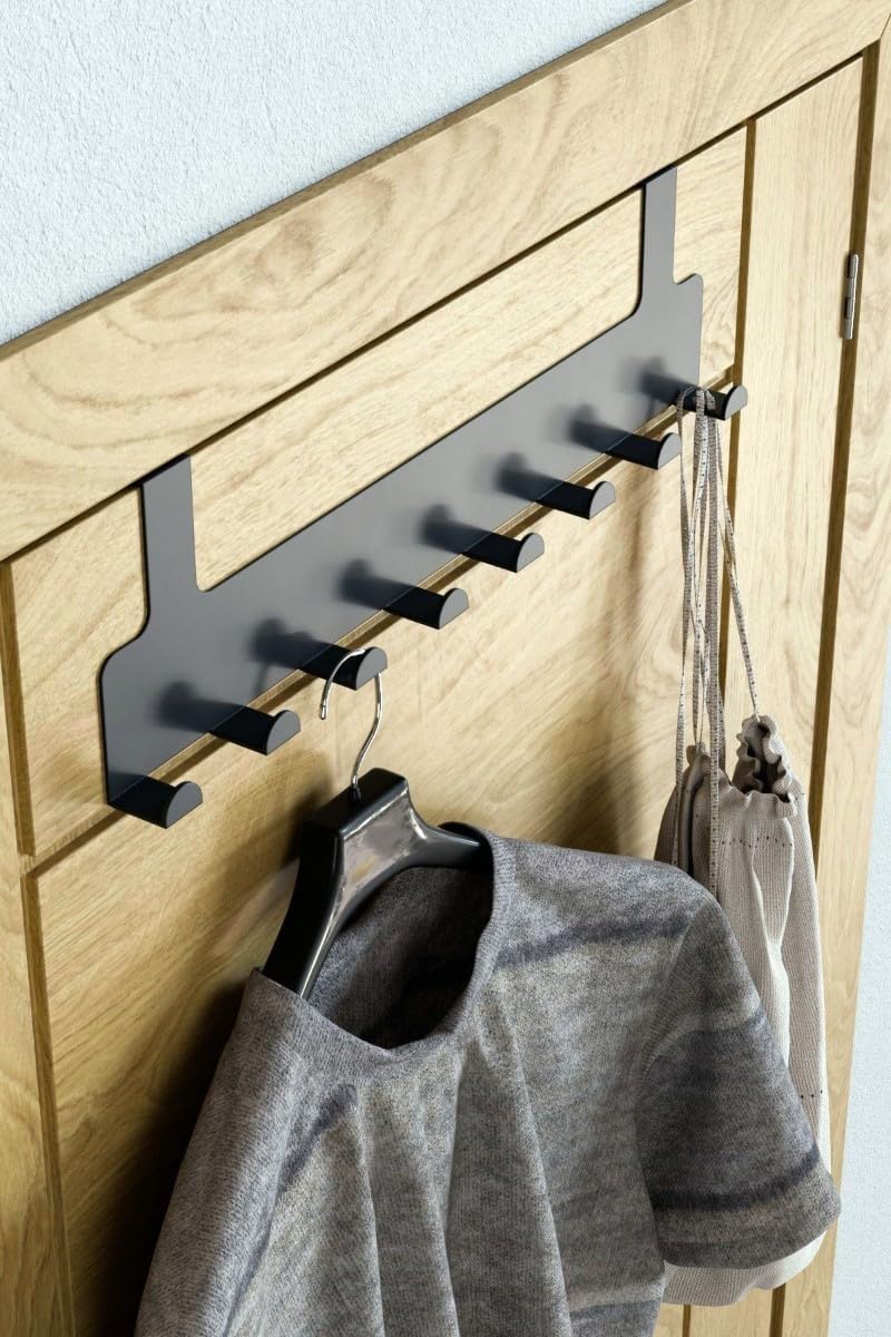 Metal Mat Siyah Kapı Arkası Askılık – 8 Kancalı Amerikan Tipi Organizer Askı, Banyo ve Oda Kapıları İçin Pratik Askılık, Delmeden Montajlı Kapı Arkası Askı (Siyah)