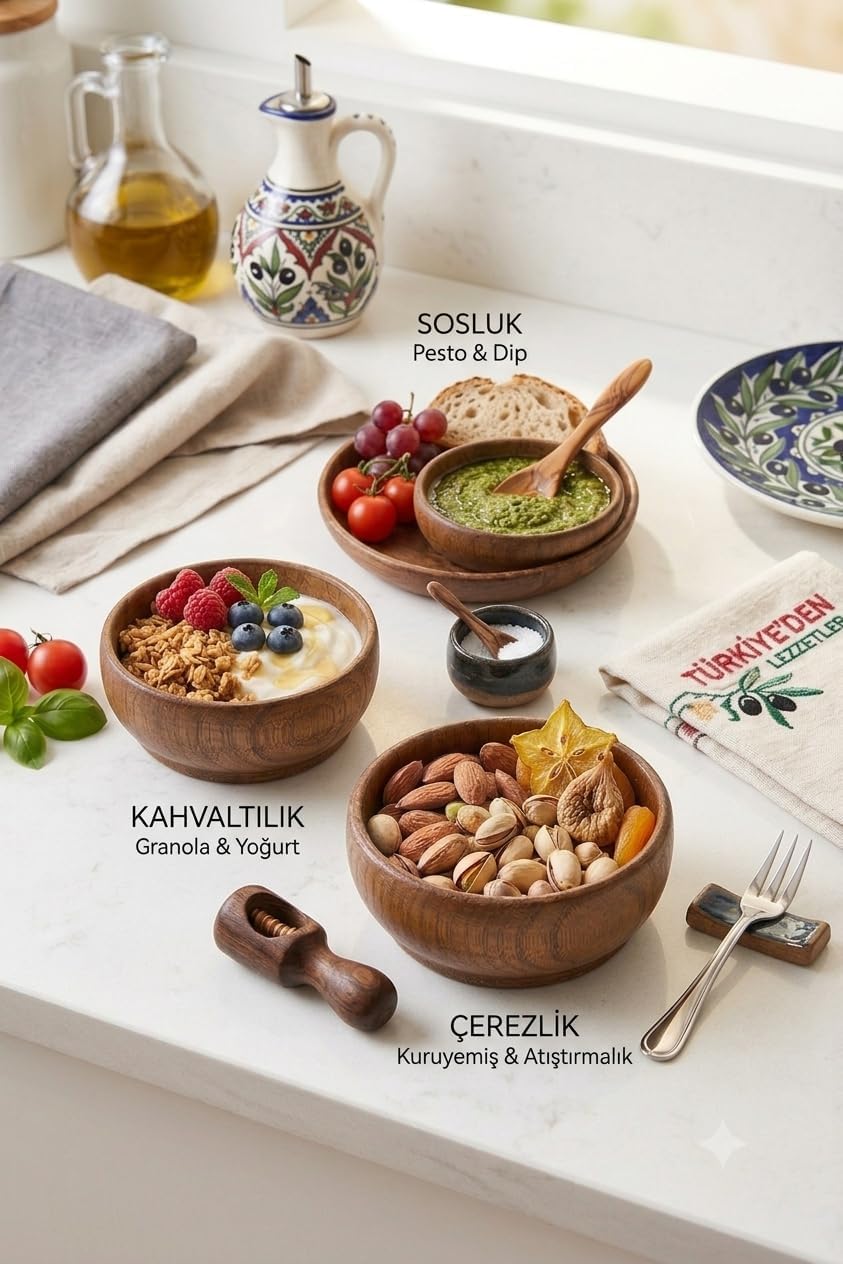 Ahşap Çerezlik (4 lü set) Kahverengi 9x9 Ölçülerinde
