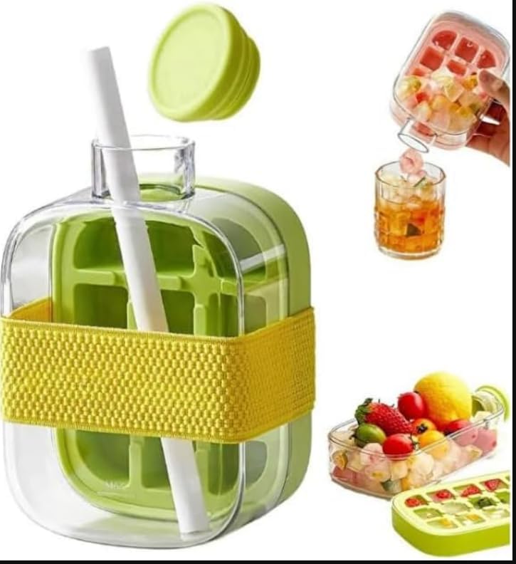 500 ml Buz Kalıbı Pipetli Matara Soğuk İçecek Şişesi Buzluklu Suluk