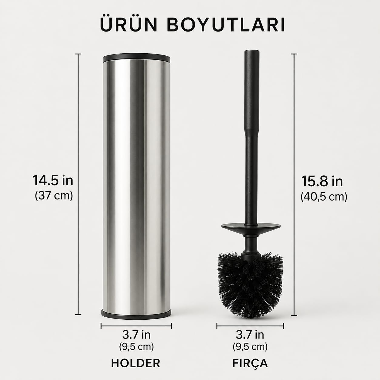 Krom Klozet Fırçası, Paslanmaz Görünümlü Tuvalet Fırçası, Siyah Saplı Modern WC Fırçalık, Banyolar İçin Kompakt ve Şık Tasarım