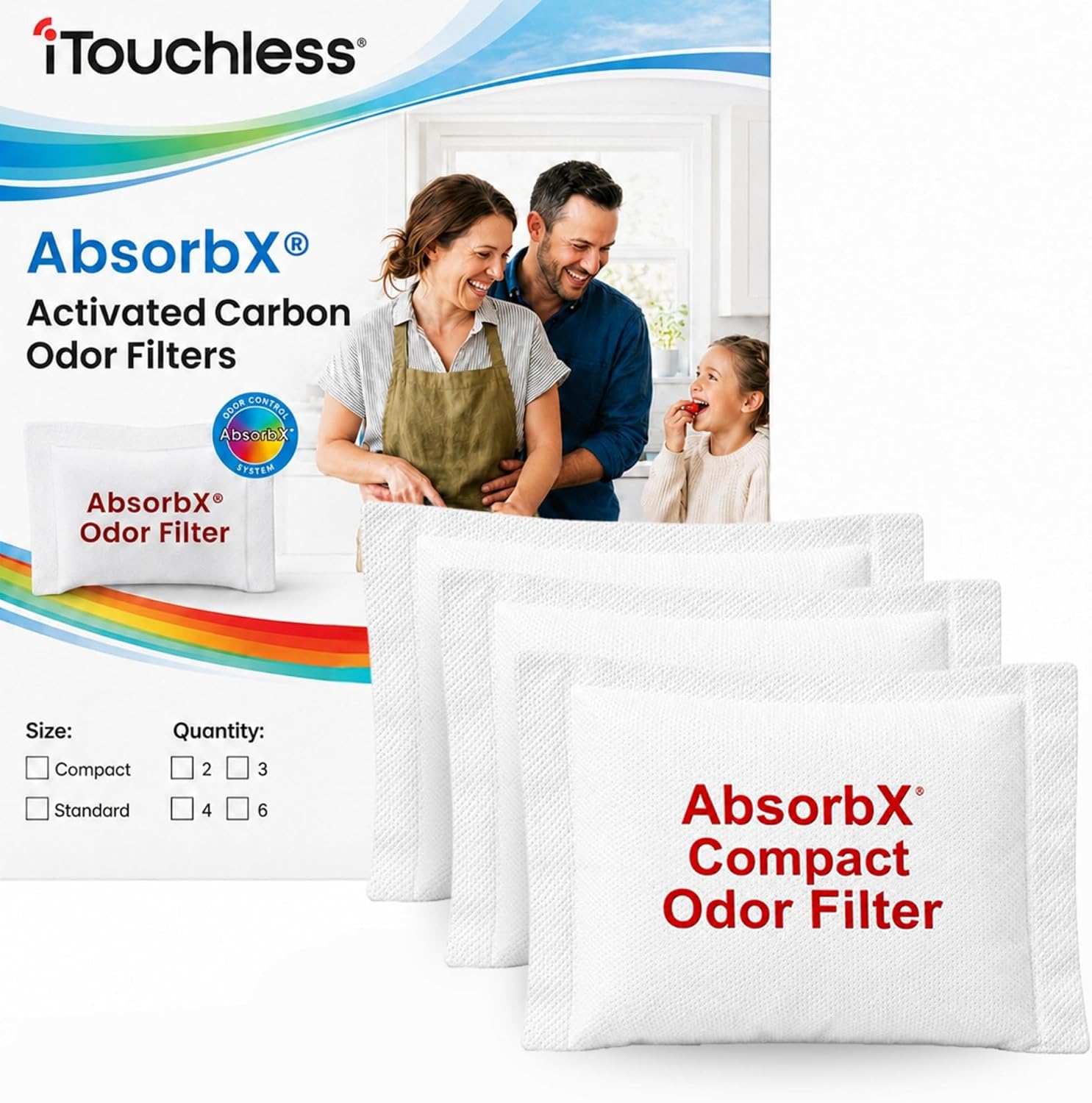 3'lü Paket Kompakt AbsorbX Koku, Çöp Kutusu Filtreleri