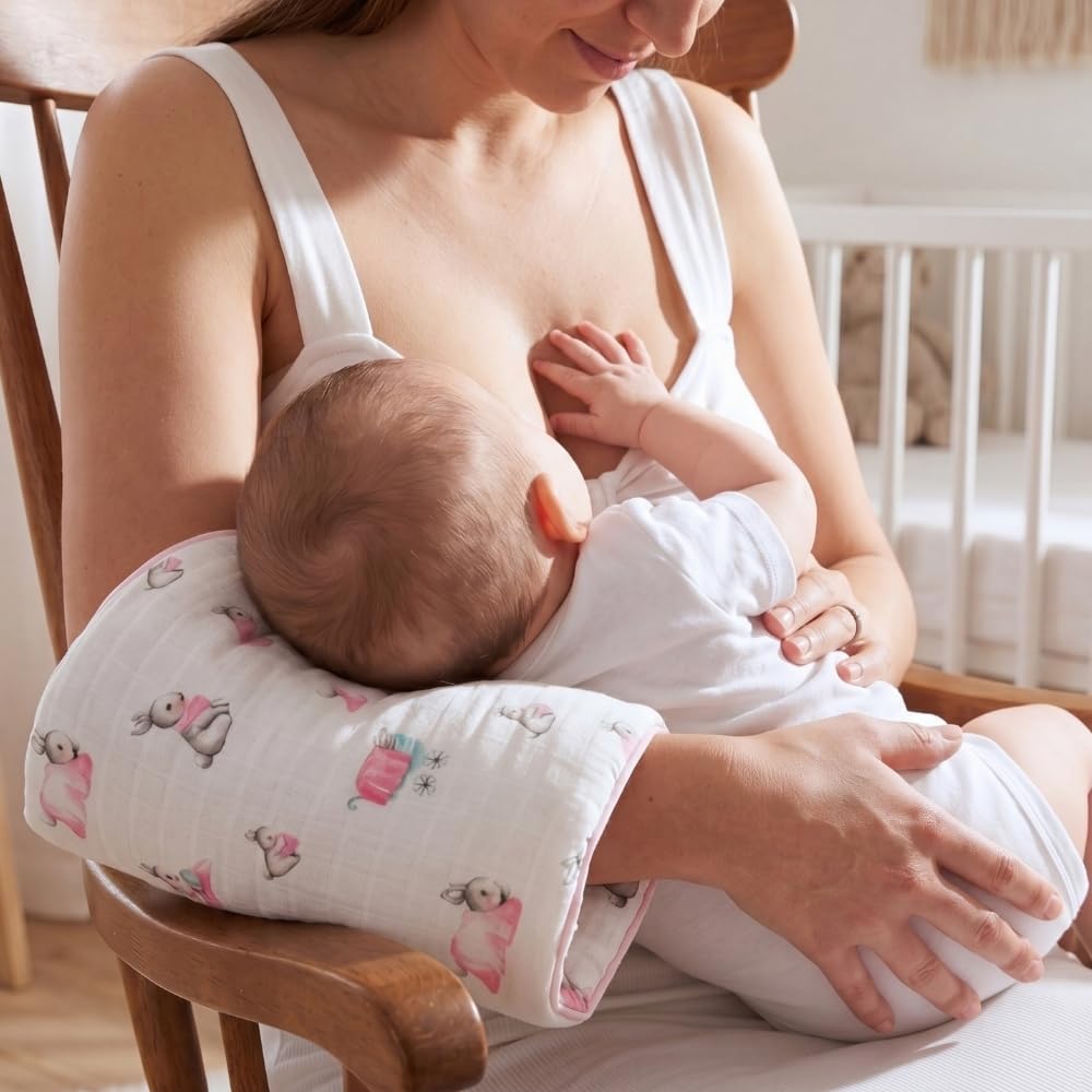 % 100 Pamuk Pratik Silindir Emzirme Kol Destek Yastığı - Bébé Lapin Rose SLDYAS-BLR-000STD