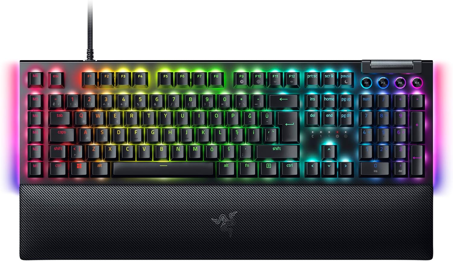 BlackWidow V4 (Yeşil Anahtar) - Chroma RGB mekanik oyun klavyesi - Snap Tap (tıklamalı mekanik anahtarlar, 6 özel makro tuşu, avuç içi dayanağı) TR düzeni | Siyah