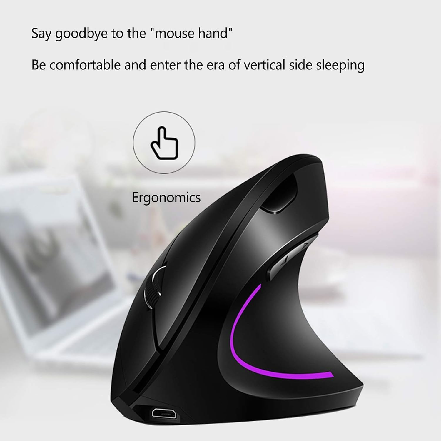Ergonomik Dikey Kablosuz Mouse, 2.4 GHz USB Alıcı ve Bluetooth Bağlantılı, Type-C Şarjlı, 6 Tuşlu, Ayarlanabilir DPI, Windows Mac Linux Uyumlu | 7043 Siyah