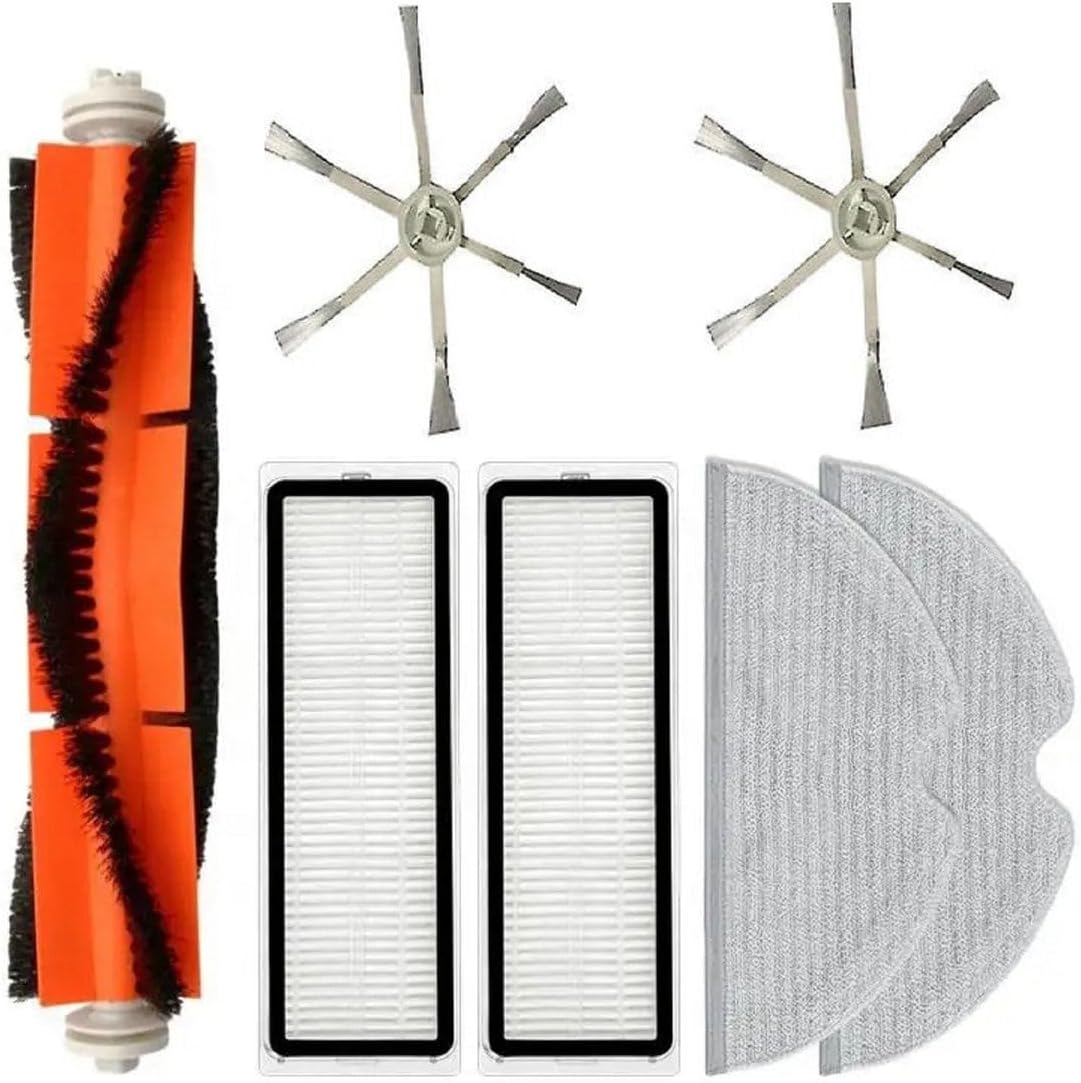 Mijia 1c.Vacuum Mop 1c Ve Vacuum Mop 2c ile- Mop Pro 2+ 3D Uyumlu Hepa Filtre,Fırça,Mop Paspas 6 Kollu Yan Fırçalı Yenileme Seti-7 Adet Beyaz Set